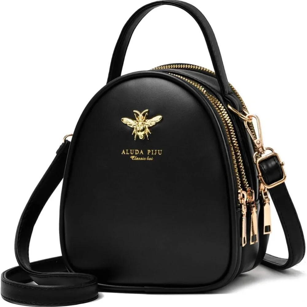 Women Small Crossbody Bag Faux Leather Multiple Zipper Pockets Functional